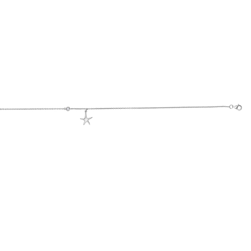 Silver CZ and Dangle Starfish Anklet-White | Lobster