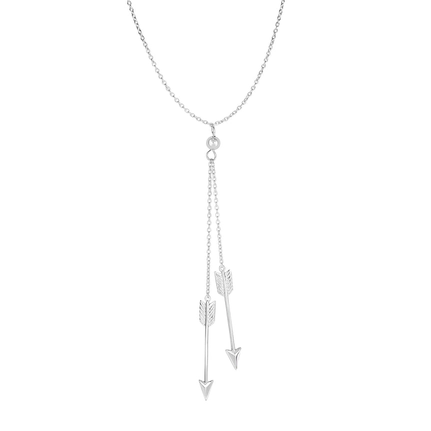 Silver Double Drop Arrow Necklace-White | Lobster
