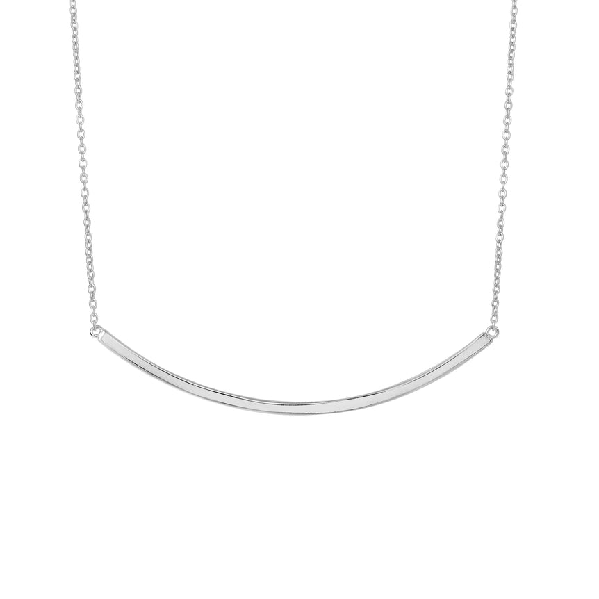 Silver Curved Thin Bar Necklace-White | Lobster