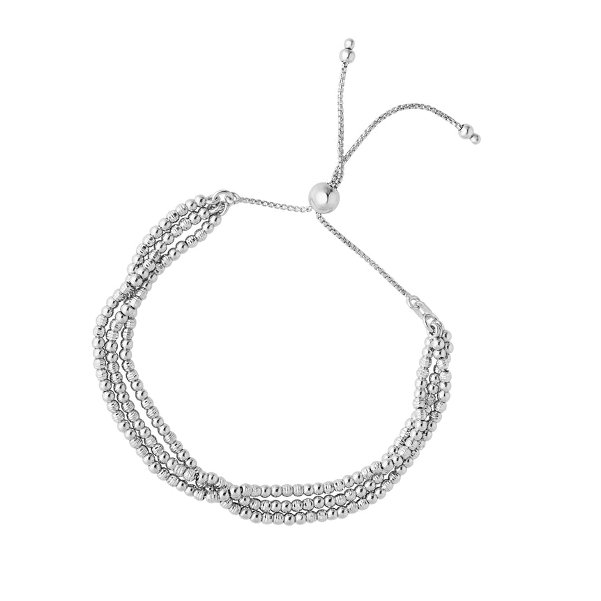 Sterling Silver Bead Friendship Bracelet-White | Draw String
