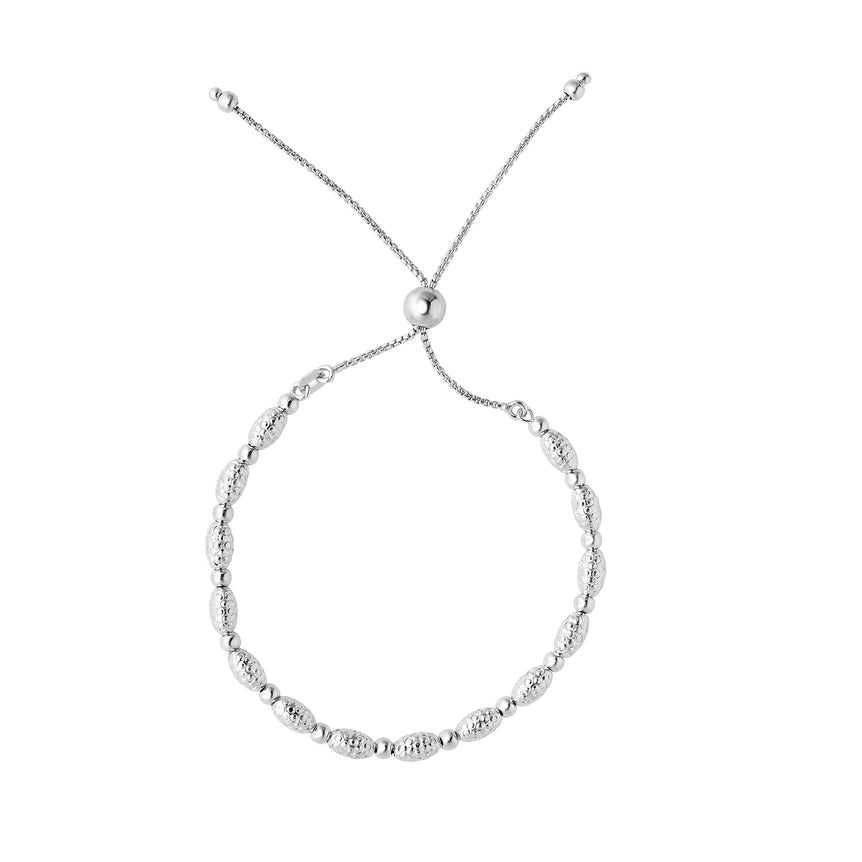 Sterling Silver Diamond Cut Graduated Bead Friendship Bracelet-White | Draw String
