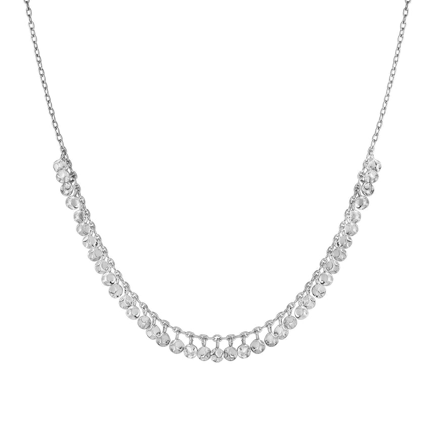 Silver Dangle Disc Choker Necklace-White | Draw String