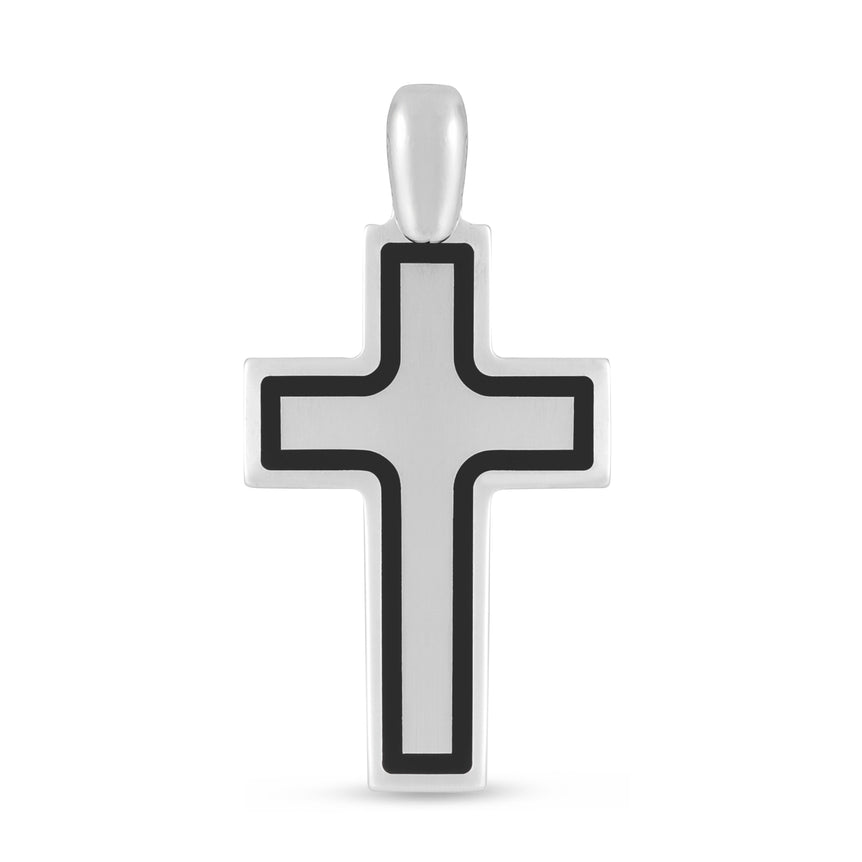 Silver Black Frame Cross Pendant-White