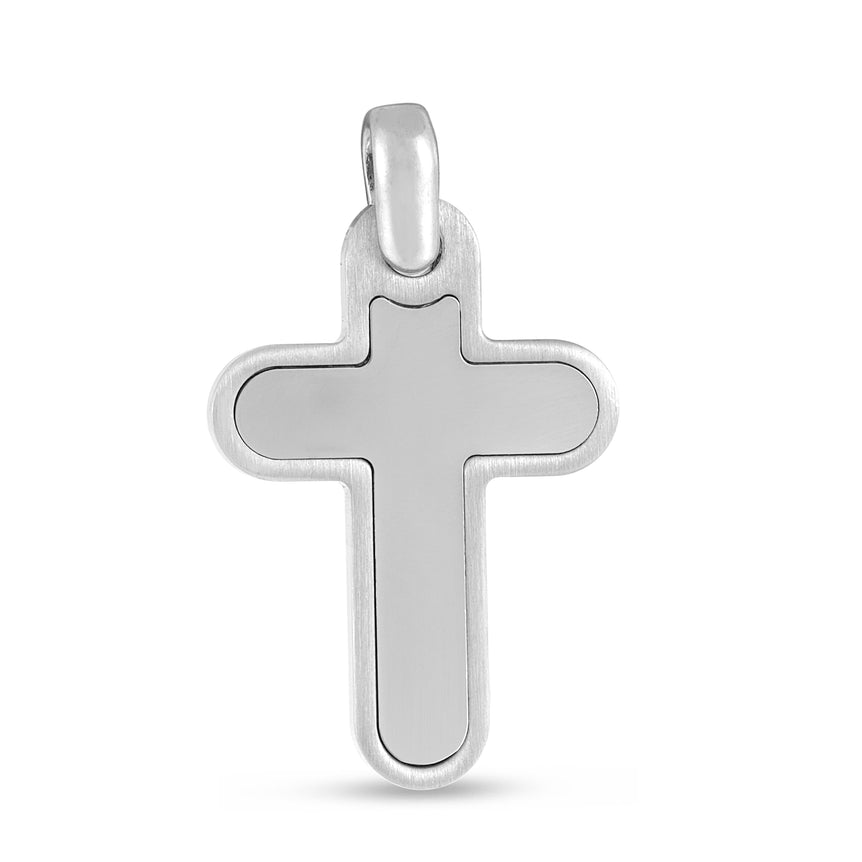 Silver Satin Frame Cross Pendant-White
