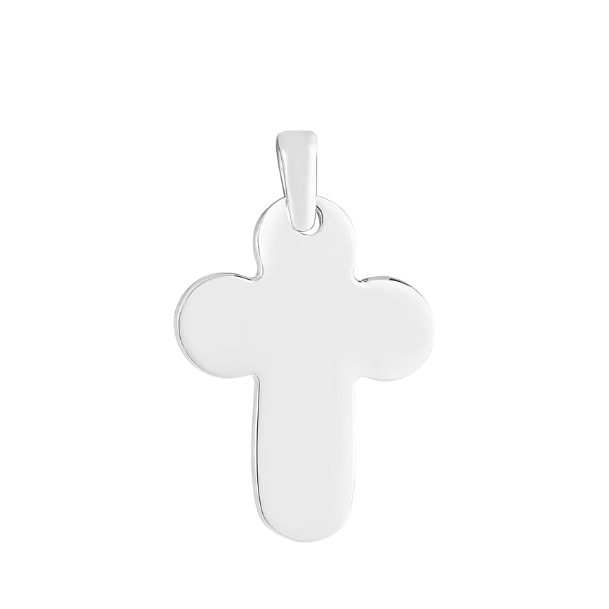 Silver Chunky Rounded Cross Pendant-White