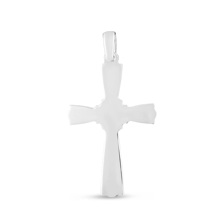 Silver Fleur De Li Cross Pendant-White