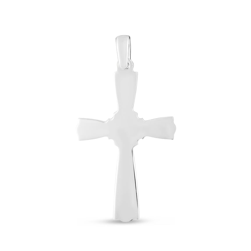 Silver Fleur De Li Cross Pendant-White