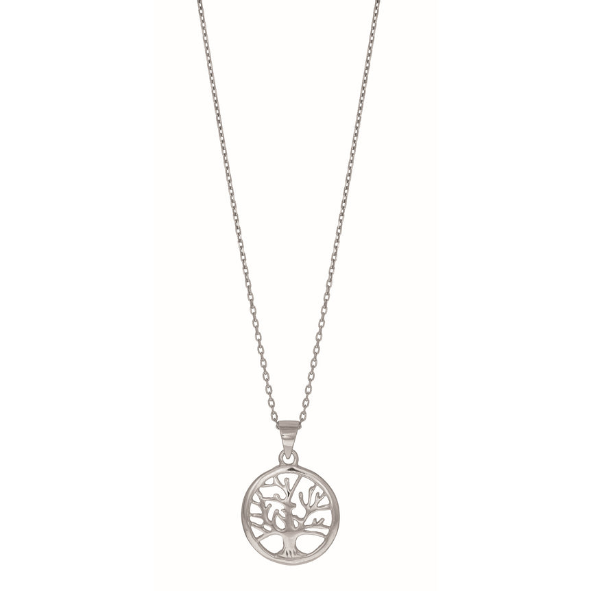 Silver Mini Tree of Life Necklace-White | Lobster