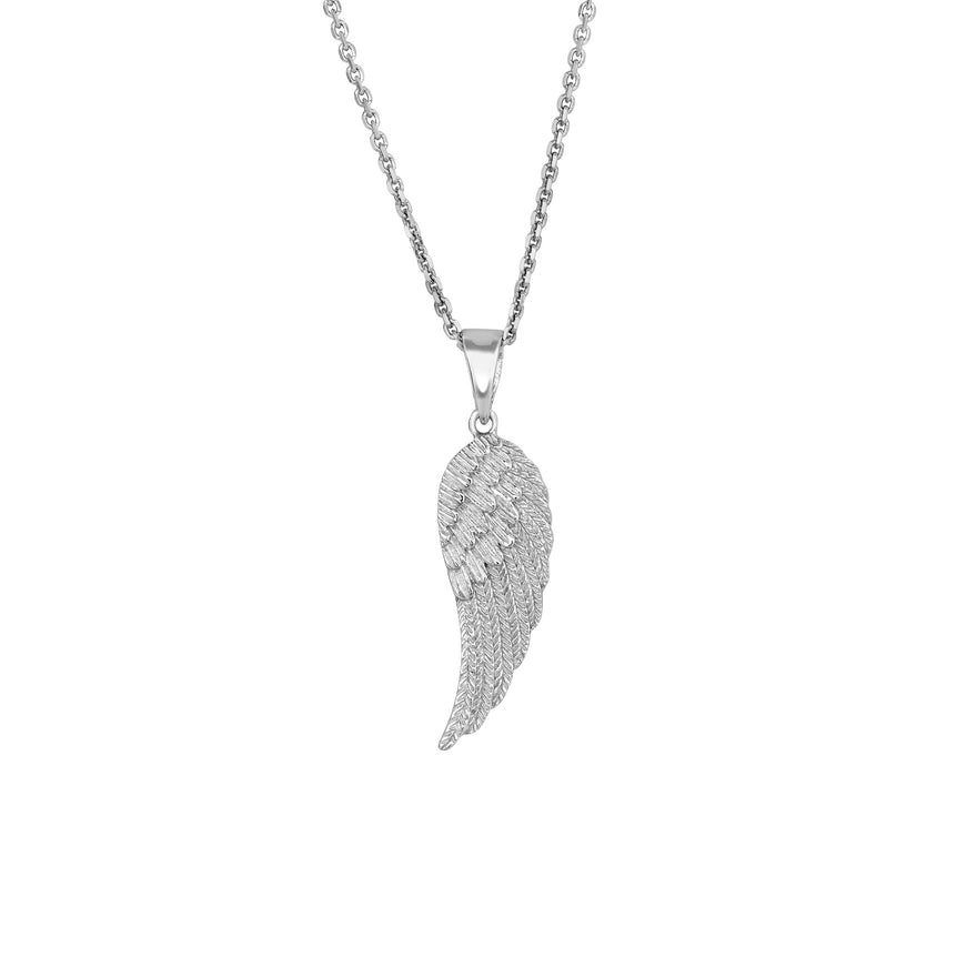 Silver Angel Wing Necklace-White | Lobster