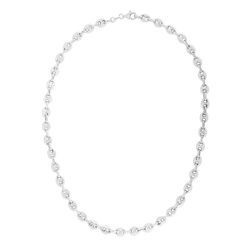 Silver 6.4mm Lite Puffed Mariner Chain-White | Lobster
