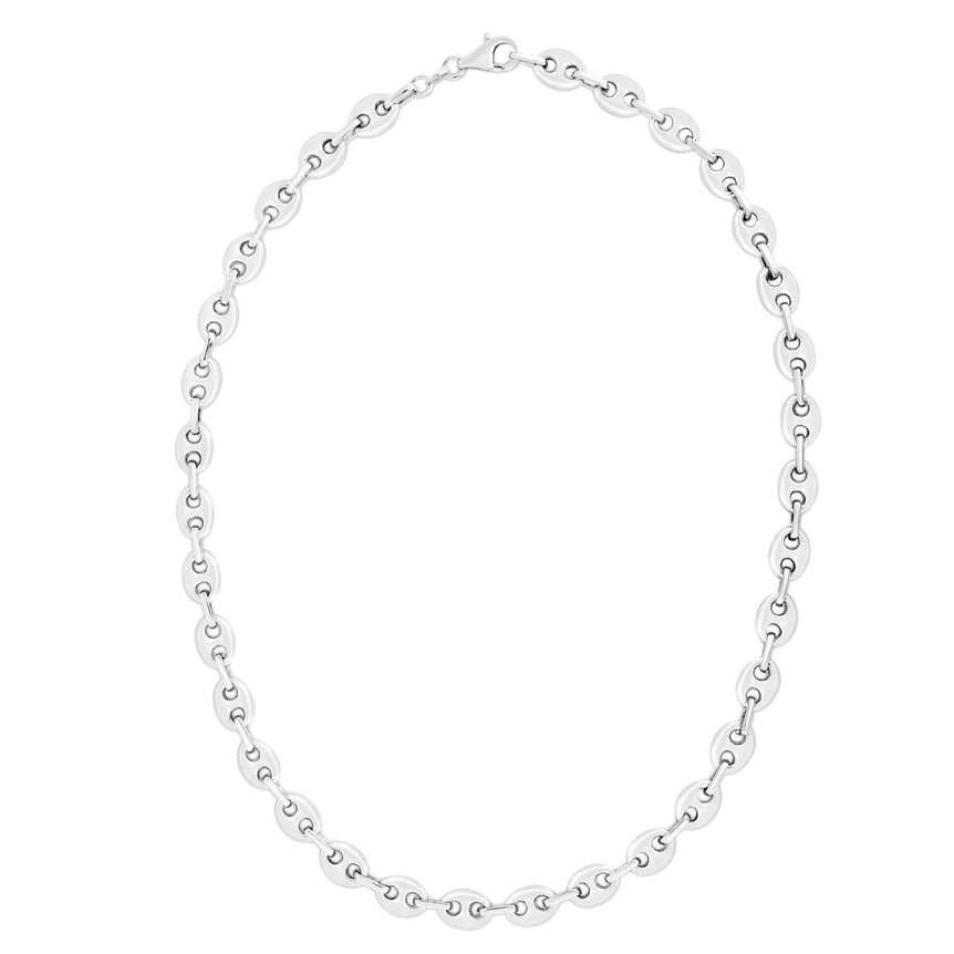 Silver 7.8mm Lite Puffed Mariner Chain-White | Lobster