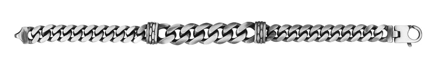 Silver 11.5mm Men's Gunmetal Double Bar Bracelet  -White | Lobster