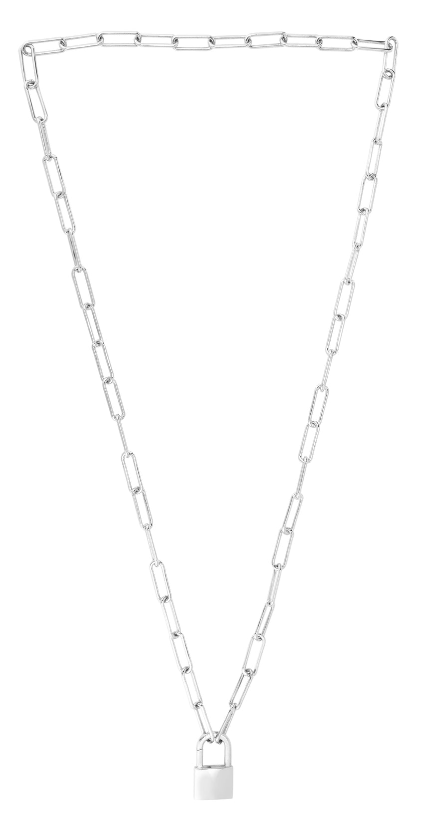 Silver Lock Link Necklace-White | Padlock