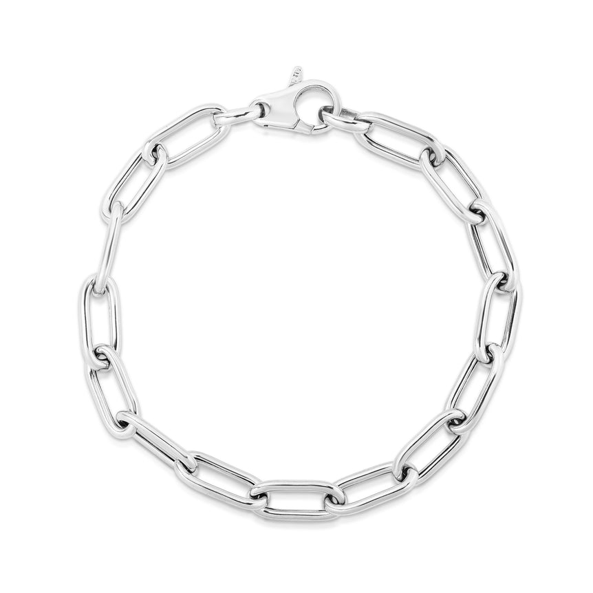 Silver Rounded Paperclip Link Bracelet -White | Lobster
