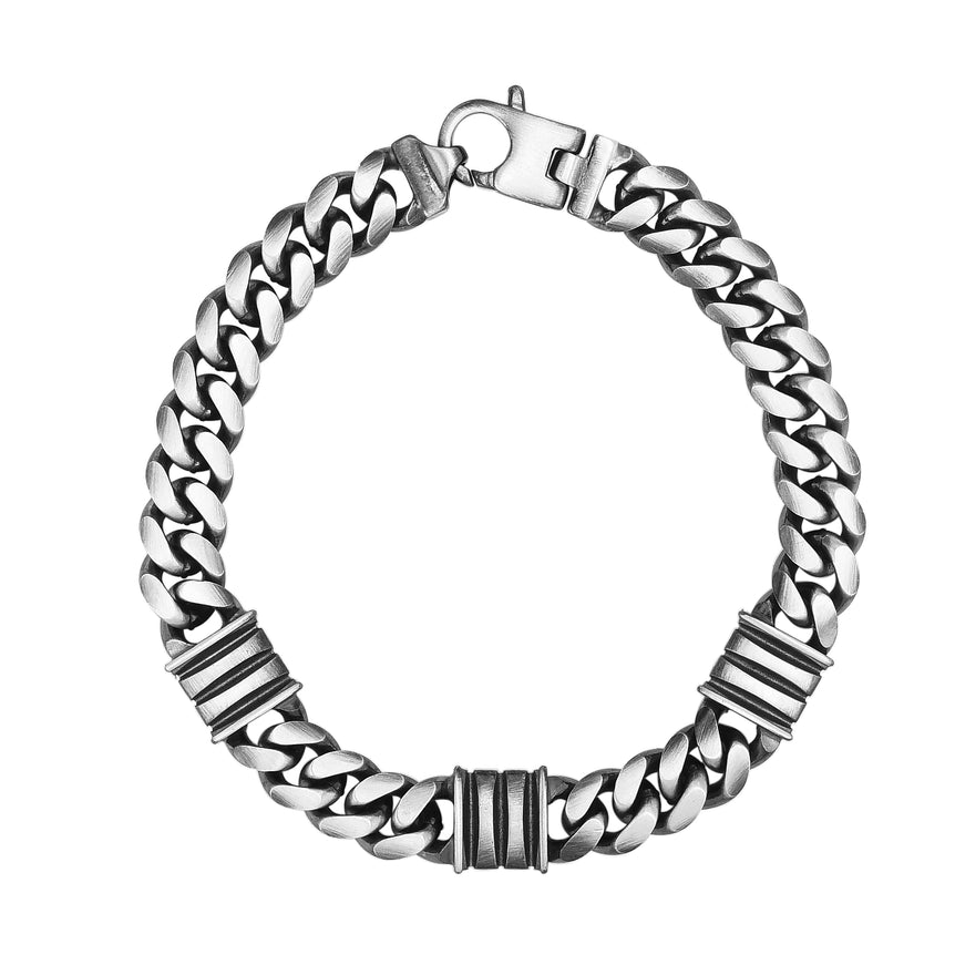 Silver 9.2mm Men's Gunmetal Triple Bar Station Bracelet -Black/Gunmetal | Lobster