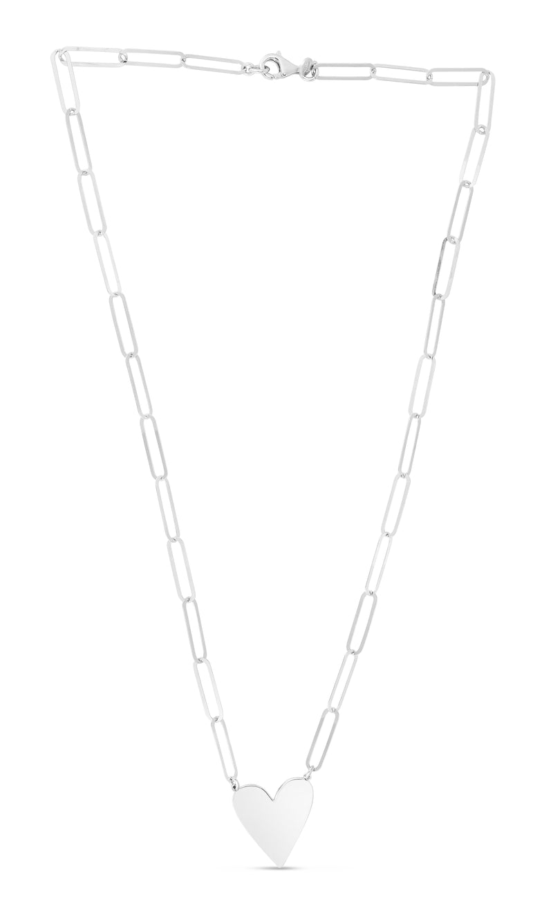 Silver Heart Link Necklace-White | Lobster
