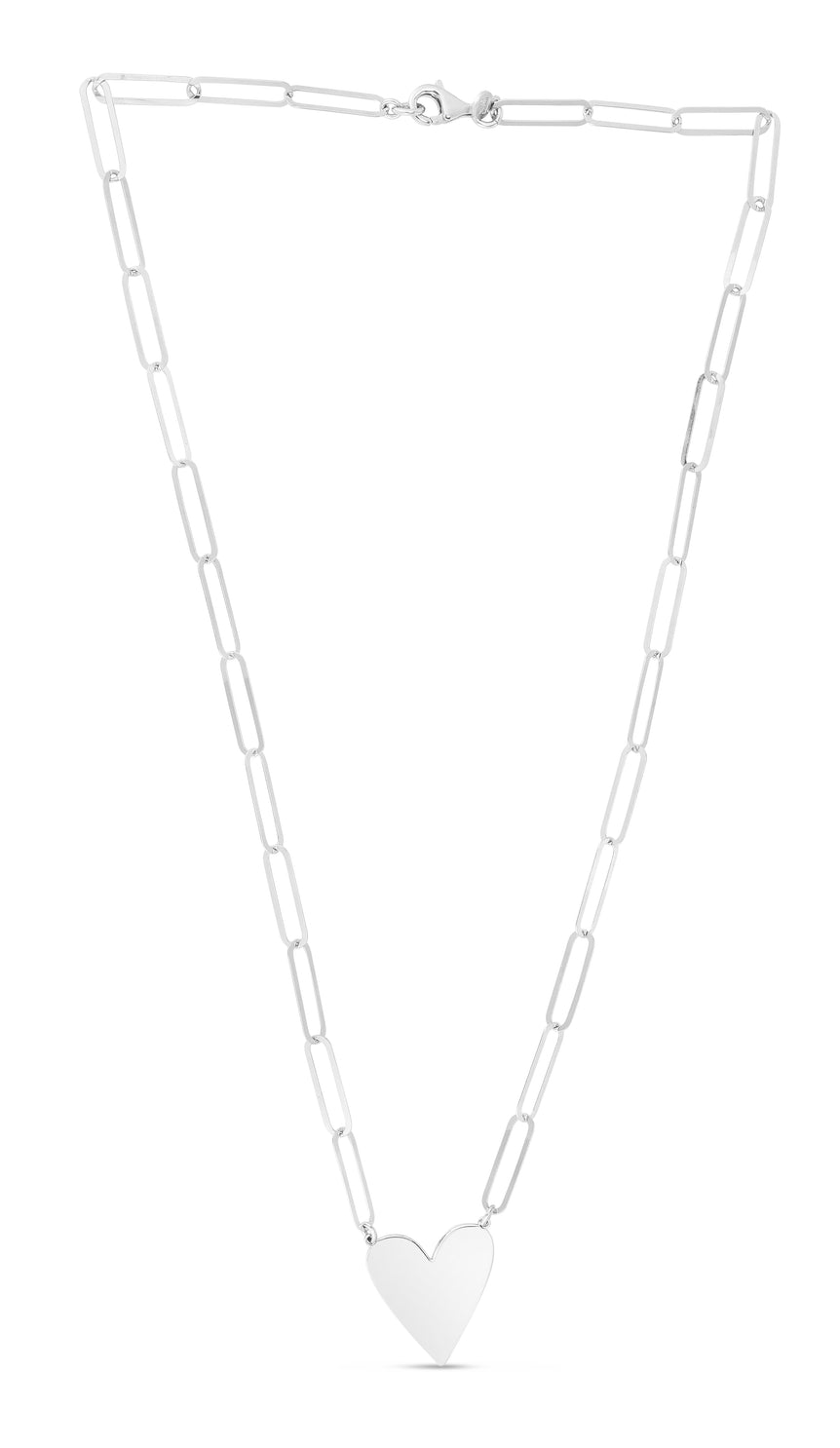 Silver Heart Link Necklace-White | Lobster