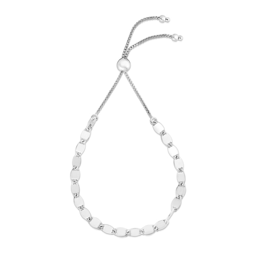Silver Marina Link Bolo Bracelet-White | Draw String