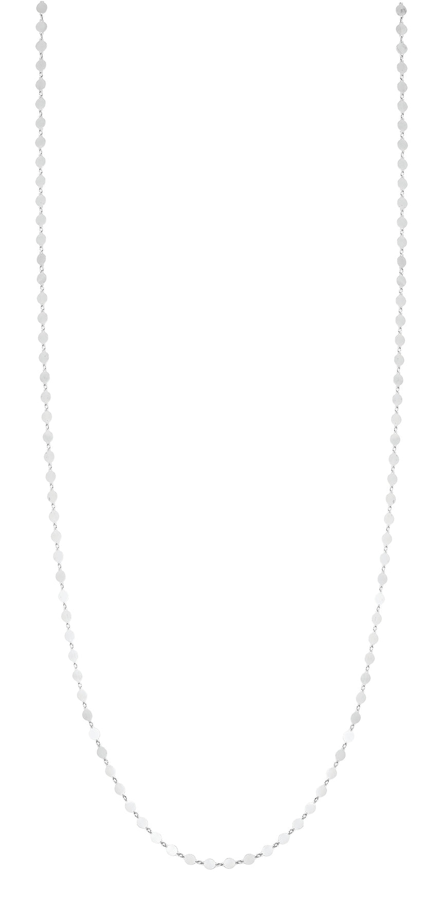 Silver Mirror Link Single Strand Long Necklace -White | Pear Shaped Lobster