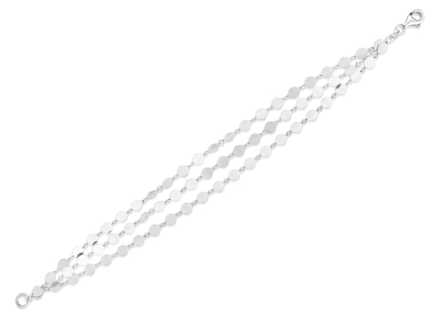 Silver Mirror Link Triple Strand Bracelet-White | Pear Shaped Lobster