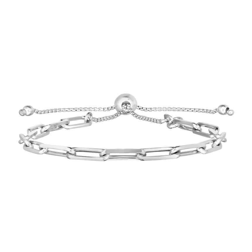 Silver 3.8mm Paperclip Link Friendship Bracelet -White | Draw String