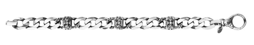 Silver 11.5mm Men's Gunmetal Miami Cuban Station Bracelet  -White | Pear Shaped Lobster