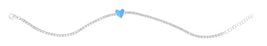 Silver Blue Enamel Heart CZ Bracelet-White | Pear Shaped Lobster