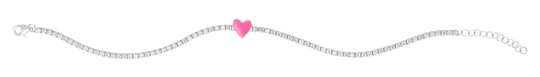 Silver Pink Enamel Heart CZ Bracelet-White | Pear Shaped Lobster