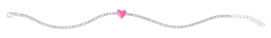 Silver Pink Enamel Heart CZ Bracelet-White | Pear Shaped Lobster
