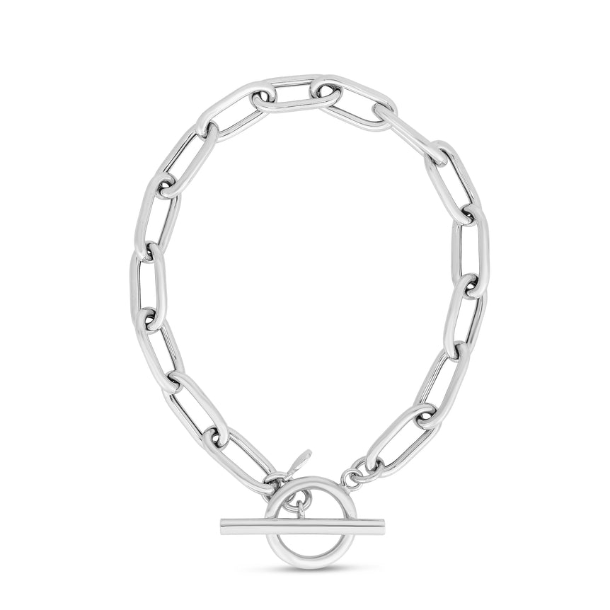 Silver Paperclip Toggle Necklace-White | Toggle