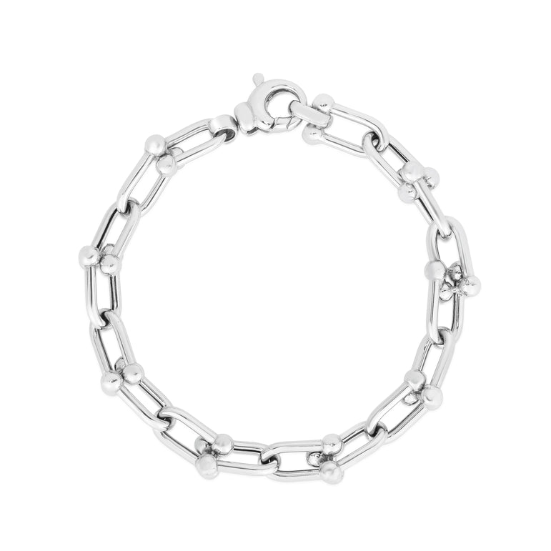 Silver Jax Link Bead Bracelet-White | Fancy Pear Shaped Lobster