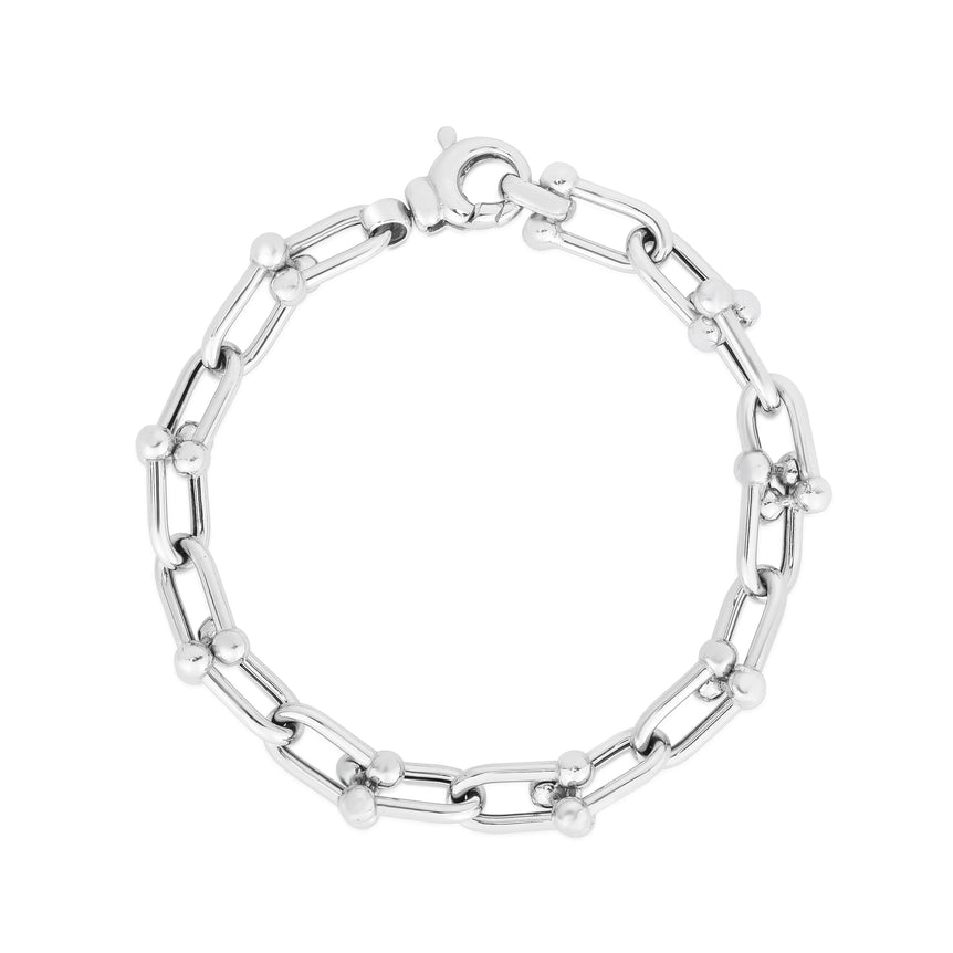 Silver Jax Link Bead Bracelet-White | Fancy Pear Shaped Lobster