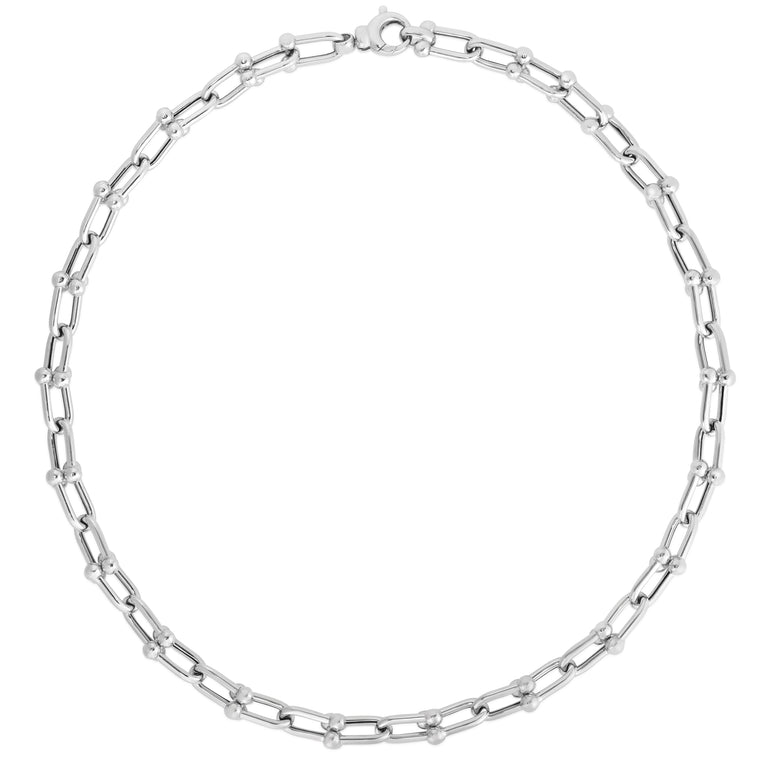 Silver Jax Link Bead Necklace-White | Fancy Pear Shaped Lobster