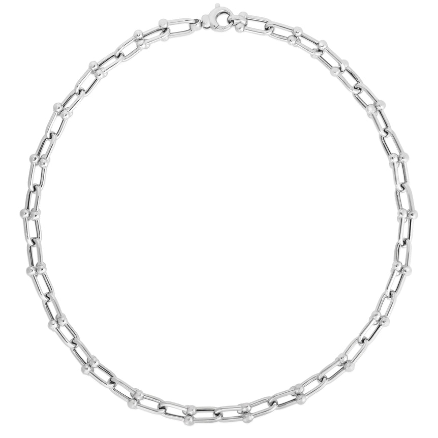 Silver Jax Link Bead Necklace-White | Fancy Pear Shaped Lobster
