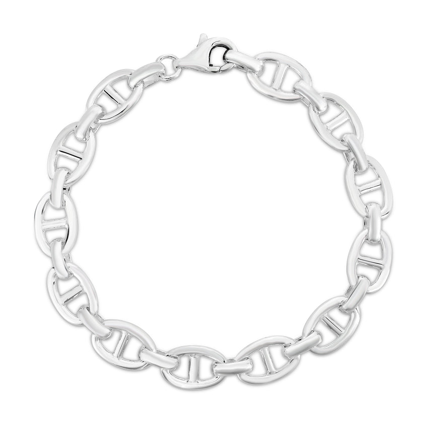 Silver 9mm Puffed Mariner Bracelet-White | Pear Shaped Lobster