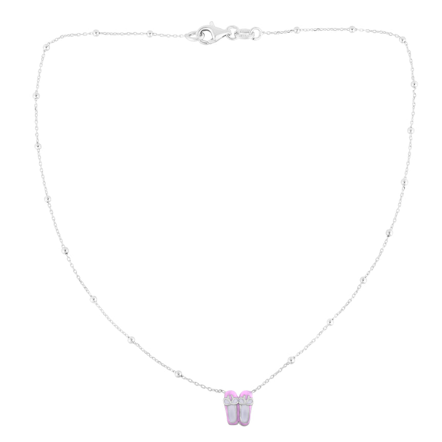 Silver Enamel Ballet Slippers Necklace-White | Pear Shaped Lobster