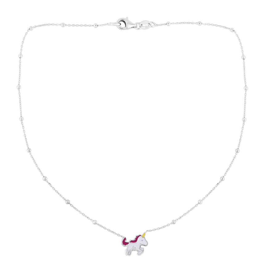 Silver Enamel Unicorn Necklace-White | Pear Shaped Lobster