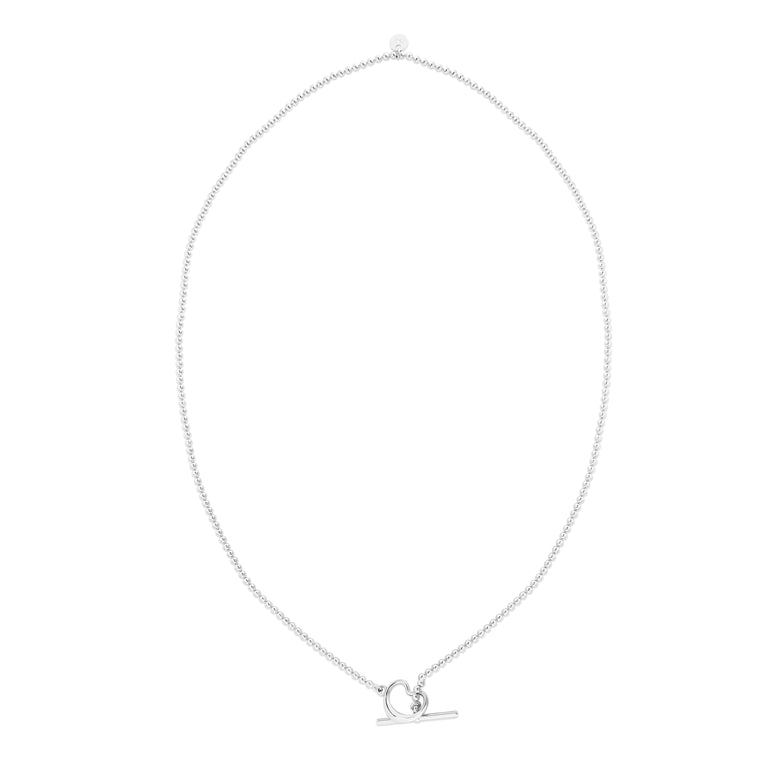 Silver Heart Toggle Necklace-White | Heart Toggle