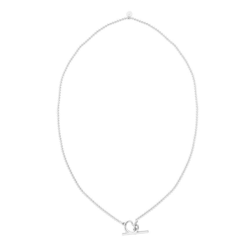 Silver Heart Toggle Necklace-White | Heart Toggle