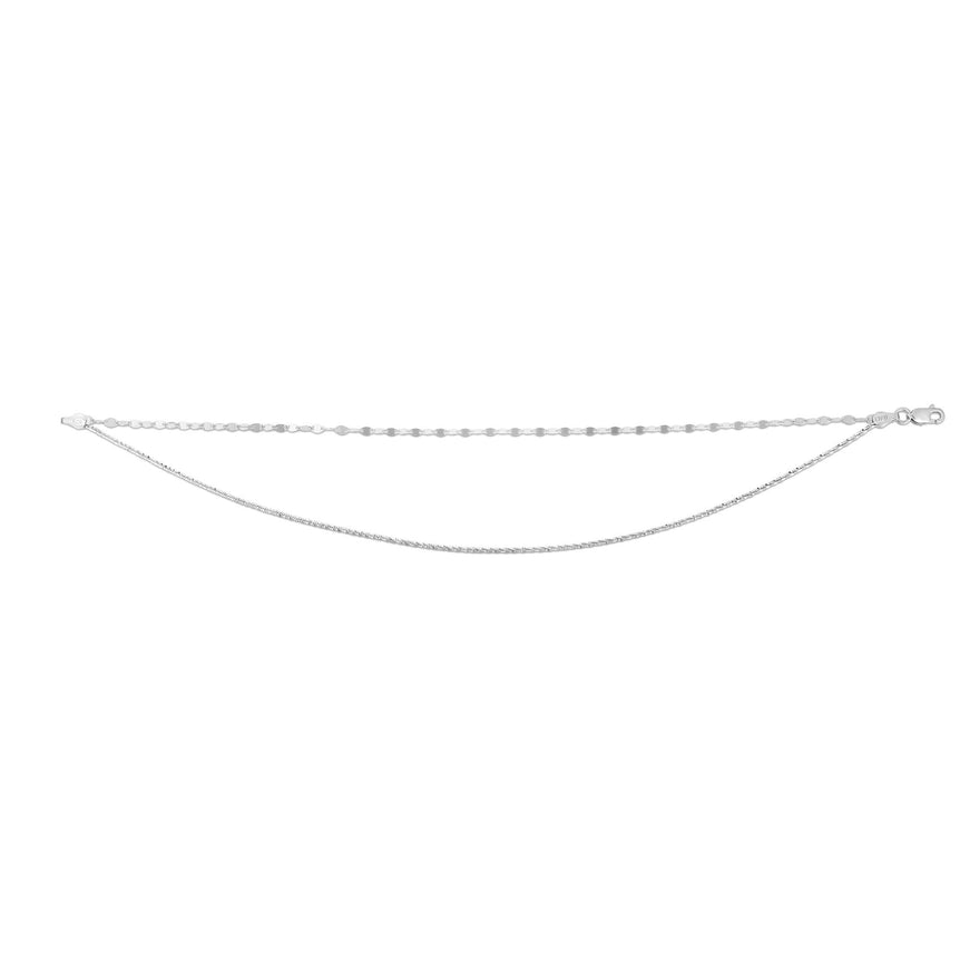 Silver Double Row Mirror Chain and Sparkle Chain Anklet-White | Lobster