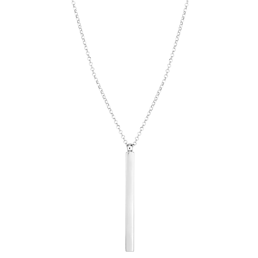 Silver Vertical Long Bar Necklace-White | Lobster