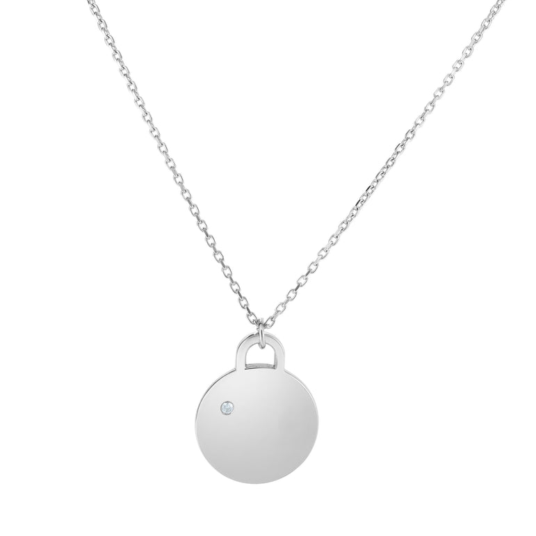 Silver Polished Tag Diamond Accent Necklace-White | Pear Shaped Lobster