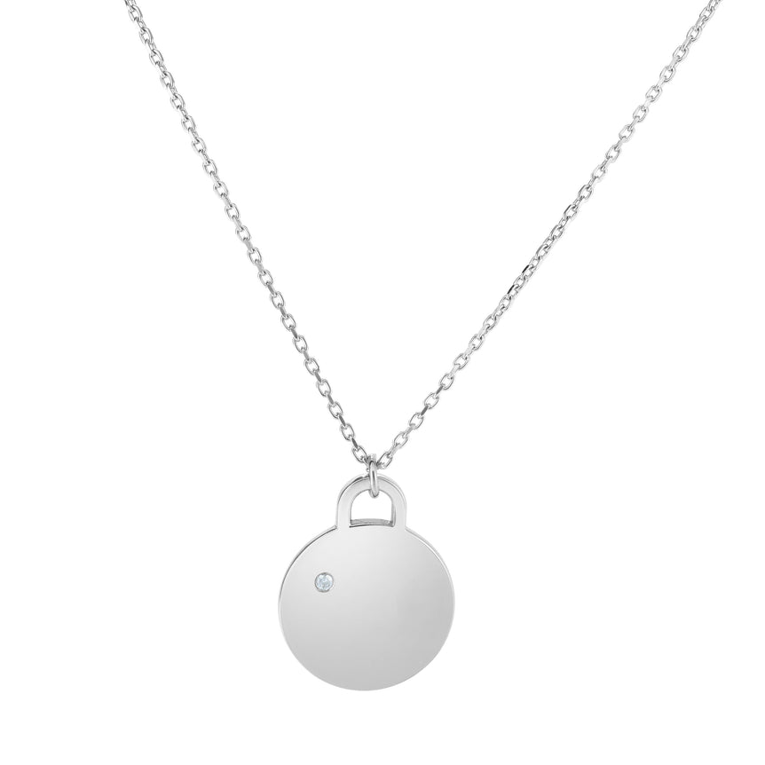 Silver Polished Tag Diamond Accent Necklace-White | Pear Shaped Lobster