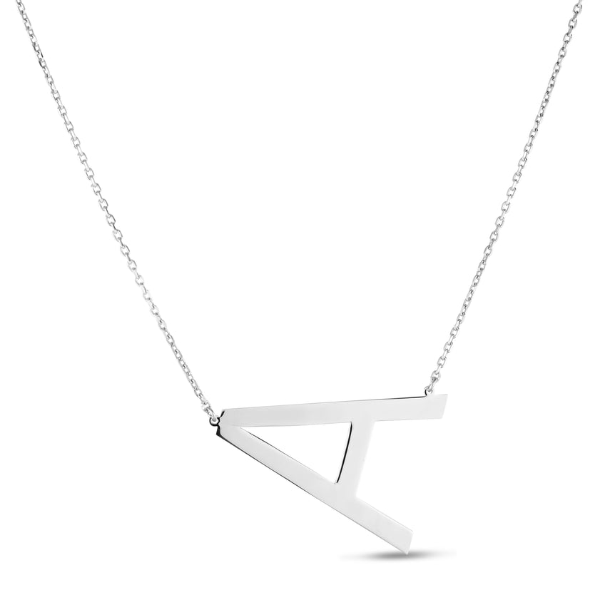 Silver A Letter Necklace-White | Pear Shaped Lobster