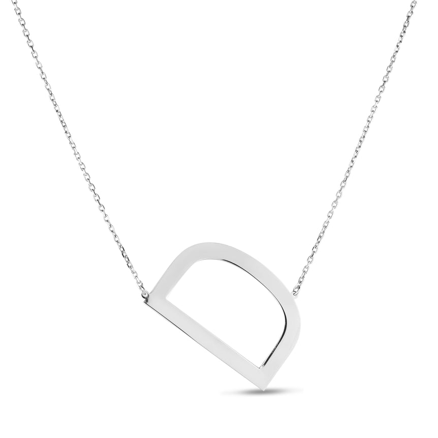 Silver D Letter Necklace-White | Lobster