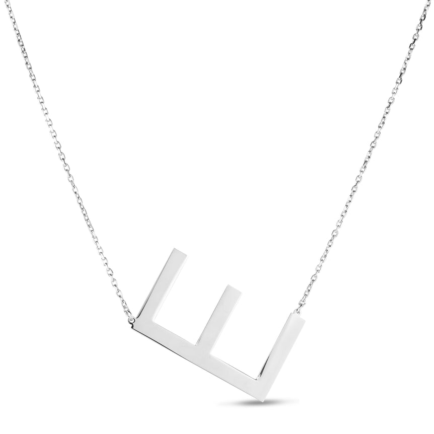 Silver E Letter Necklace-White | Lobster