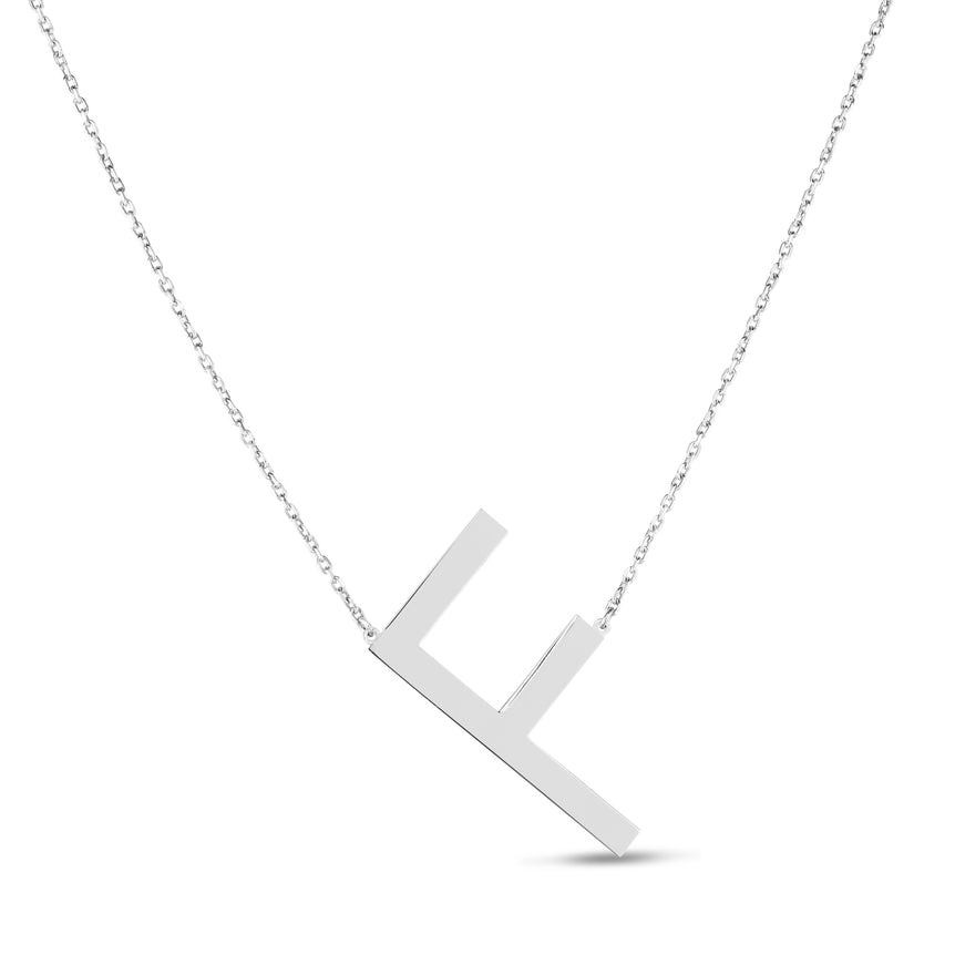 Silver F Letter Necklace-White | Lobster