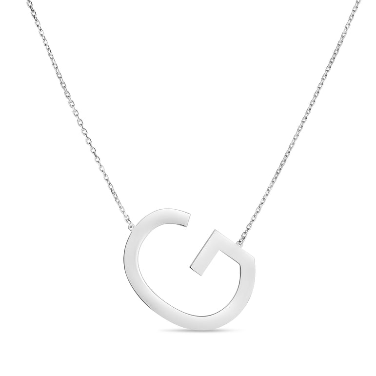 Silver G Letter Necklace-White | Lobster