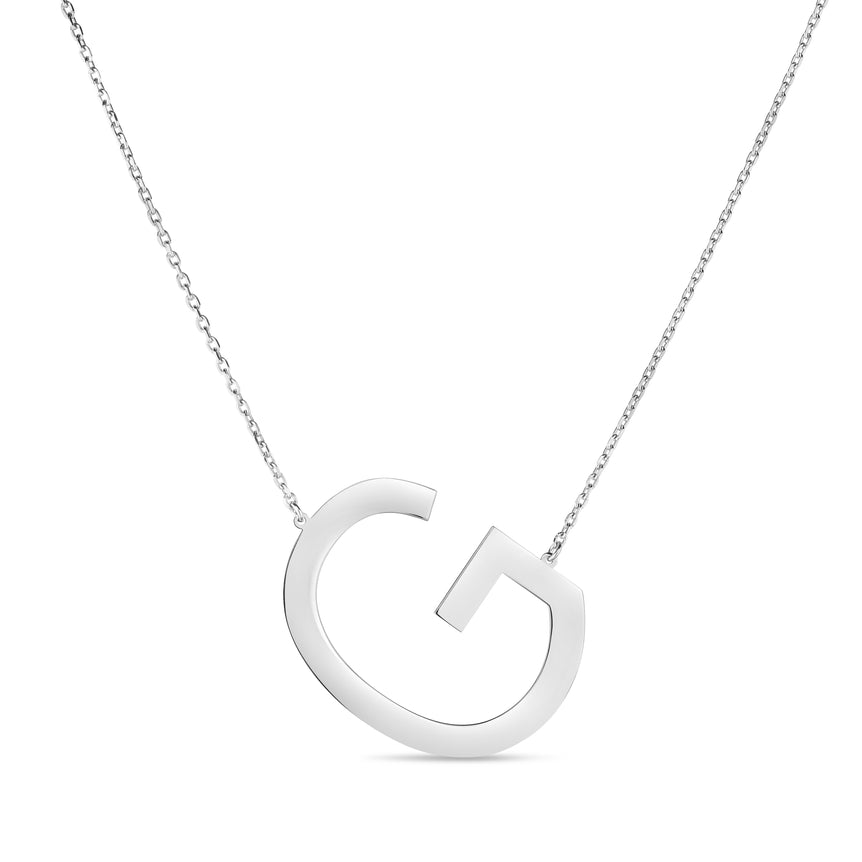 Silver G Letter Necklace-White | Lobster
