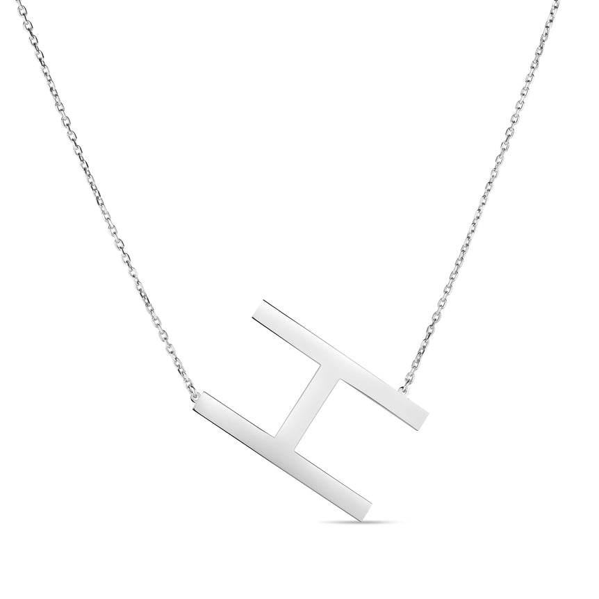 Silver H Letter Necklace-White | Lobster